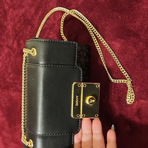 DKNY box clutch with gold shoulder strap